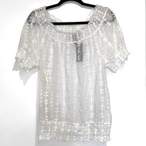 NWT INC White Sheer Blouse Lace Sz Large